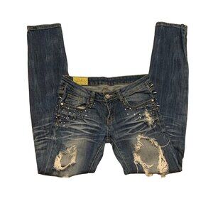 Machine Embellished Distressed Skinny Jean size 28 women’s